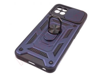 Black and blue rigid case with window and support for Realme 8I, RMX3151